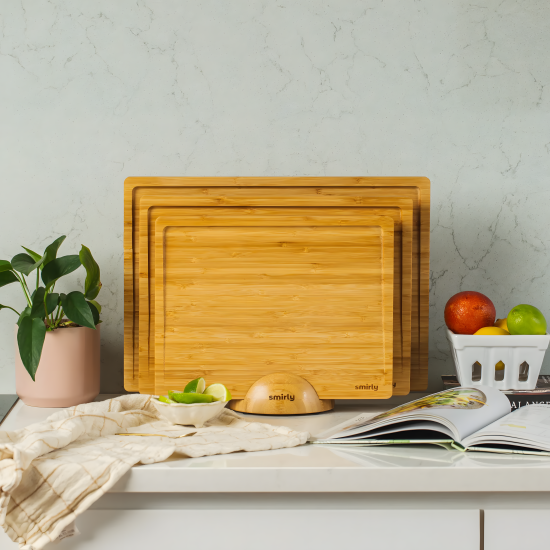 Wooden Cutting Board Set - 3 Pcs With Stand
